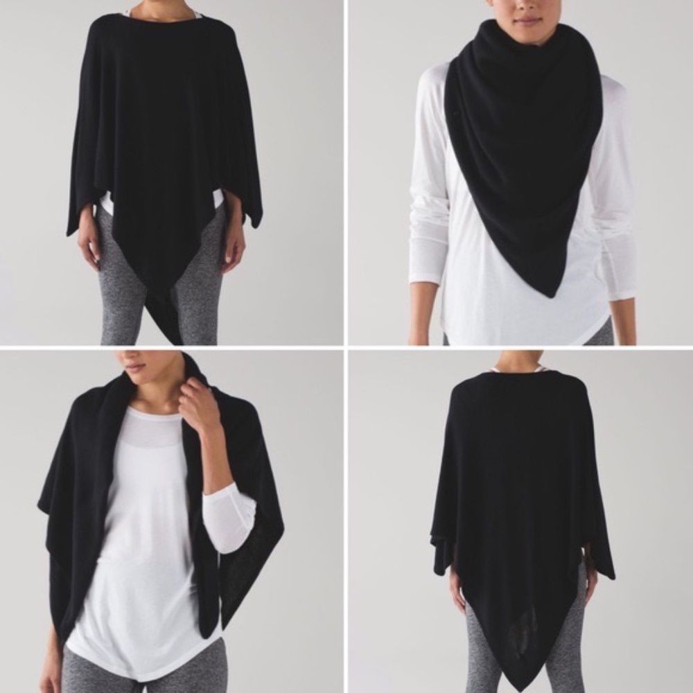 Lululemon Black Knit Mantra Draped Scarf Poncho OS